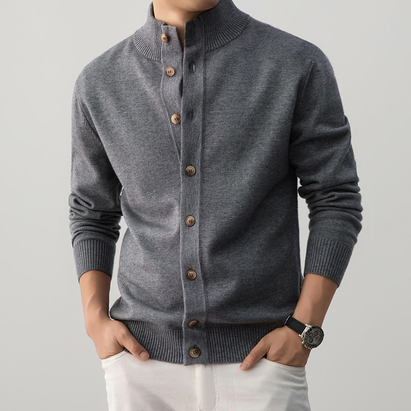 Henry – Gilet long à manches longues et col montant boutonné
