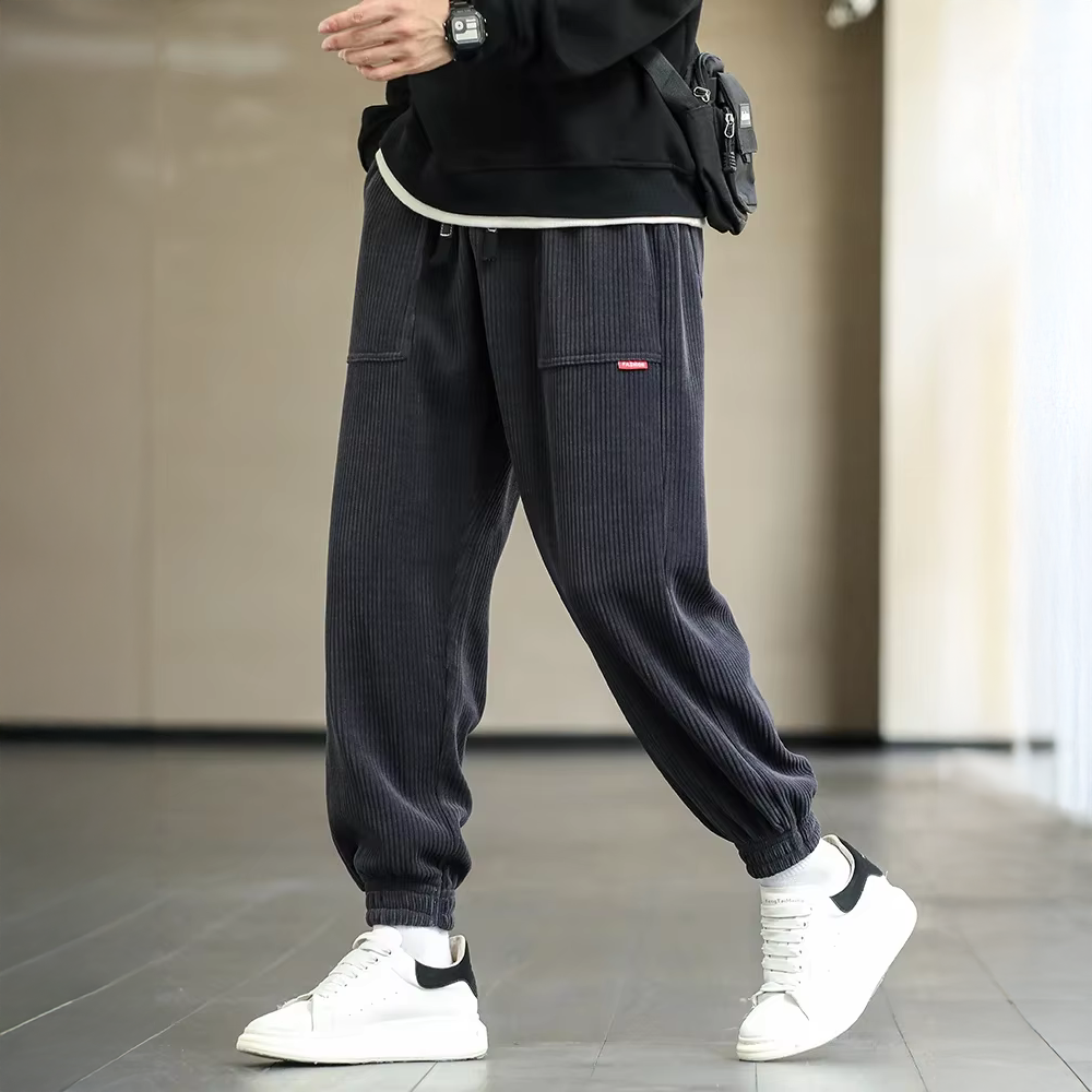 Men's Streetwear Style Corduroy Trousers with Elastic Waist and Cuffs