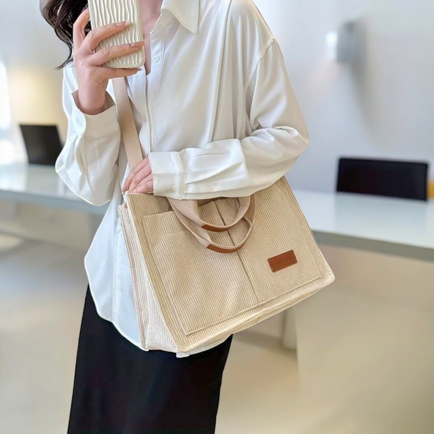 Corduroy Tote Bag (+ Free Travel Bag)