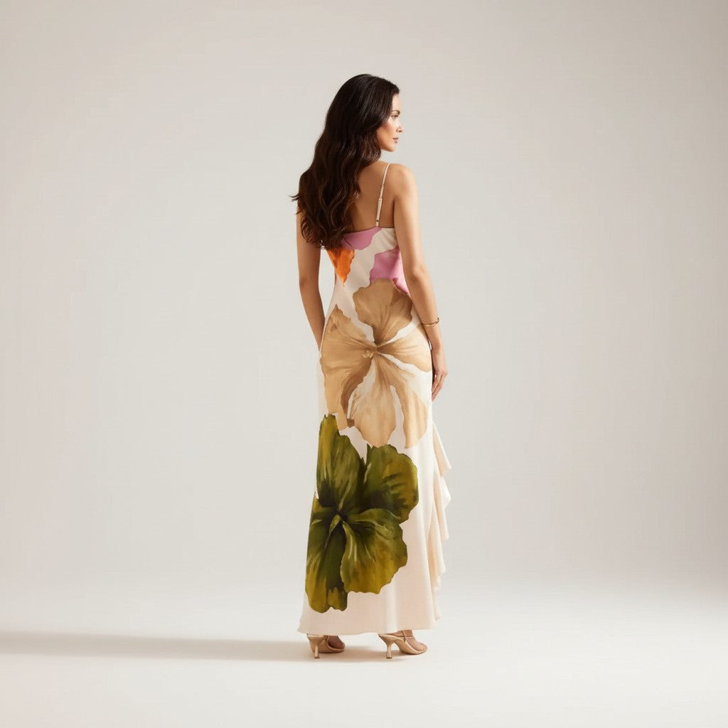 Nuria - Vestido Elegante con Patchwork y Cuello Asimétrico