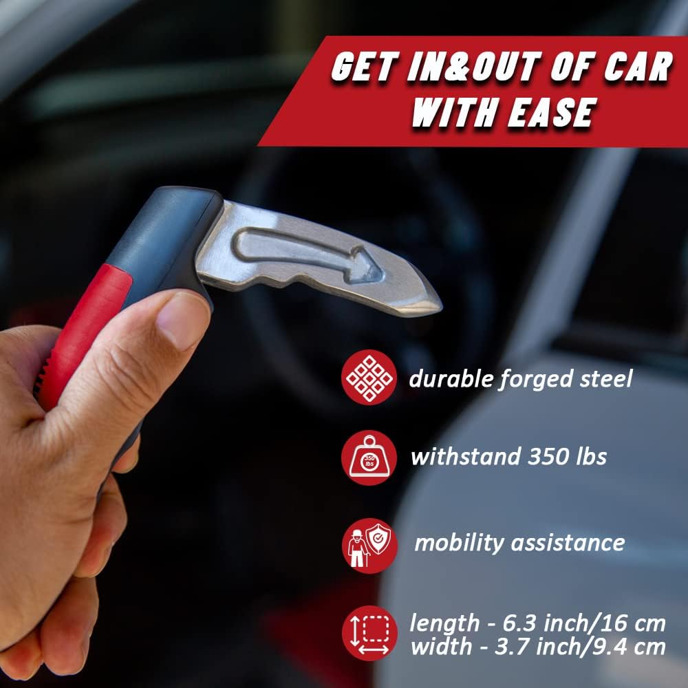 CarCane® - Made in the USA by JesseVance NY: Portable Safety Door Handle Bar with Flashlight, Seatbelt Cutter, & Window Breaker