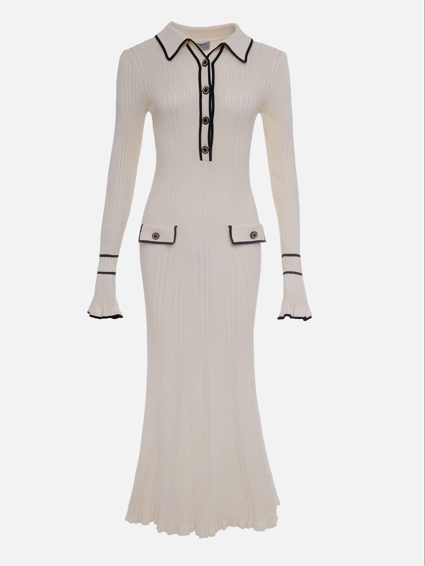 Women's Spring Ribbed Button Midi Dress