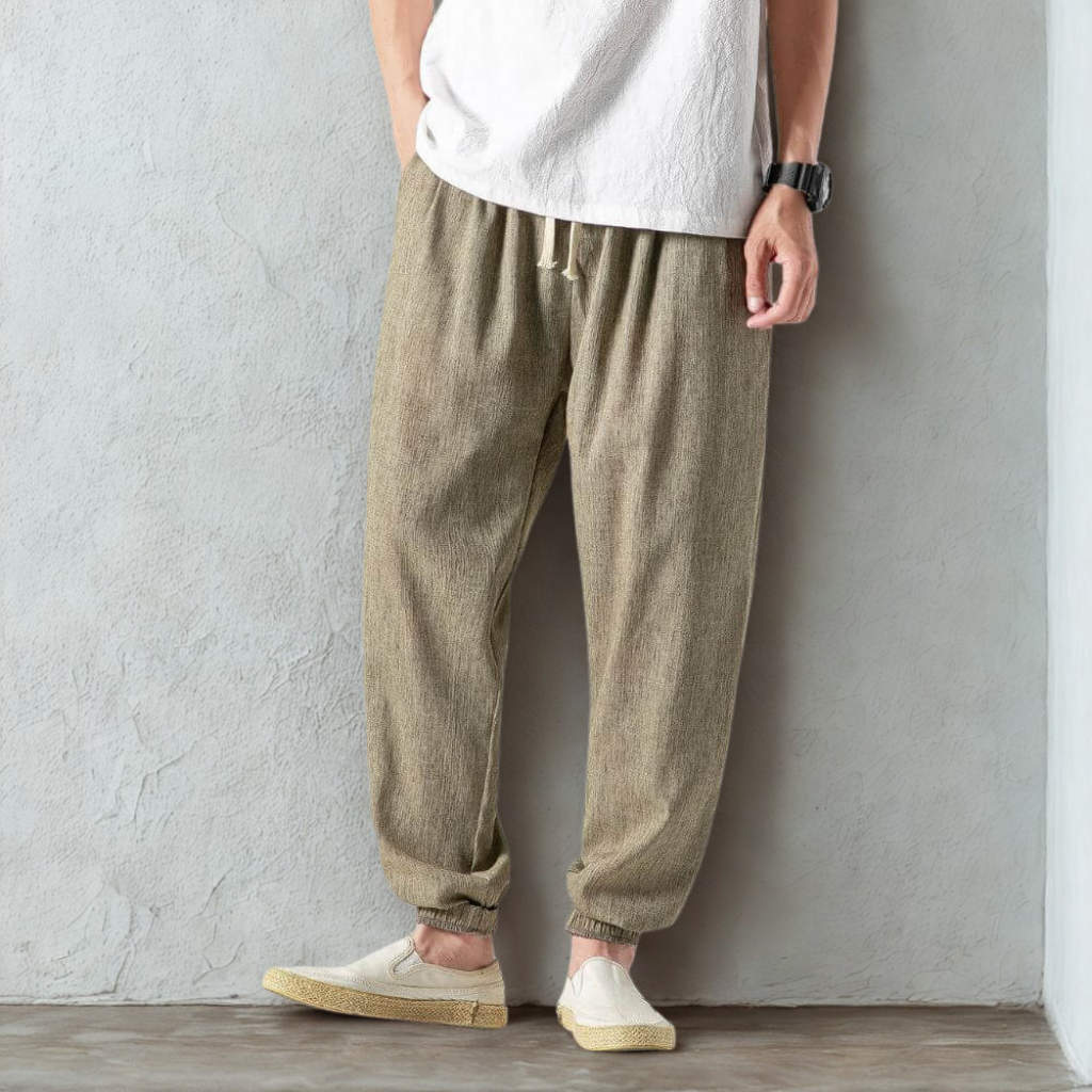 Men's Linen Joggers Lightweight Trousers Relaxed Fit Casual Pants