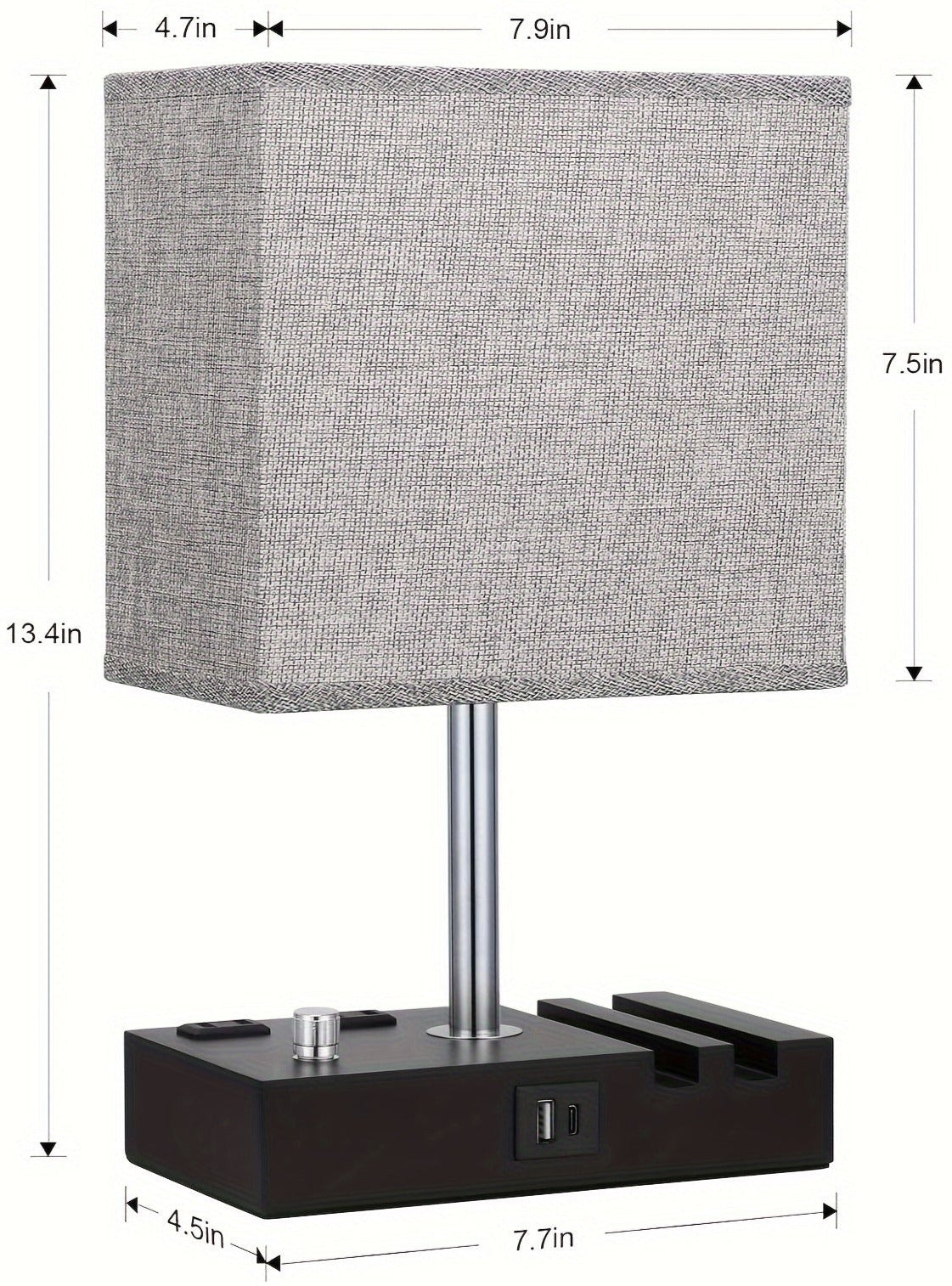 Brooknuo LED Lamp for Nightstands Home Offices with 2 AC Outlets 2 USB Charging Ports