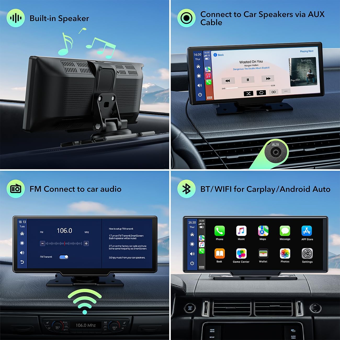 DashSight® Duo by JV Auto – Dash Cam, Rear Cam, & Touch Screen Infotainment System | 4K UHD Front & 1080P FHD Rearview Camera | Wireless & Wired Apple CarPlay & Android Auto