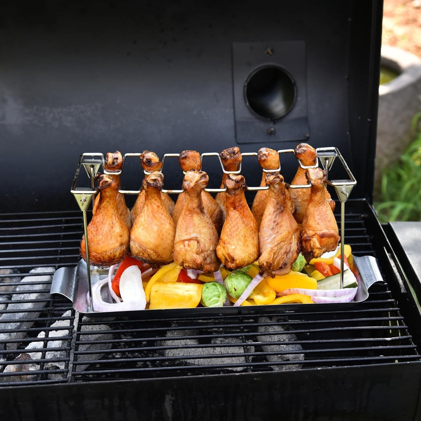 Intelligriller® - Made in the USA: 14 Slot Holder for Grill, Smoker, and Oven - Easy, Efficient, & Fast Chicken Drumstick/Meat Holder