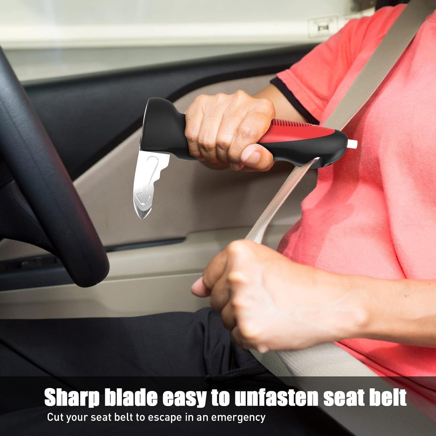 CarCane® - Made in the USA by JesseVance NY: Portable Safety Door Handle Bar with Flashlight, Seatbelt Cutter, & Window Breaker