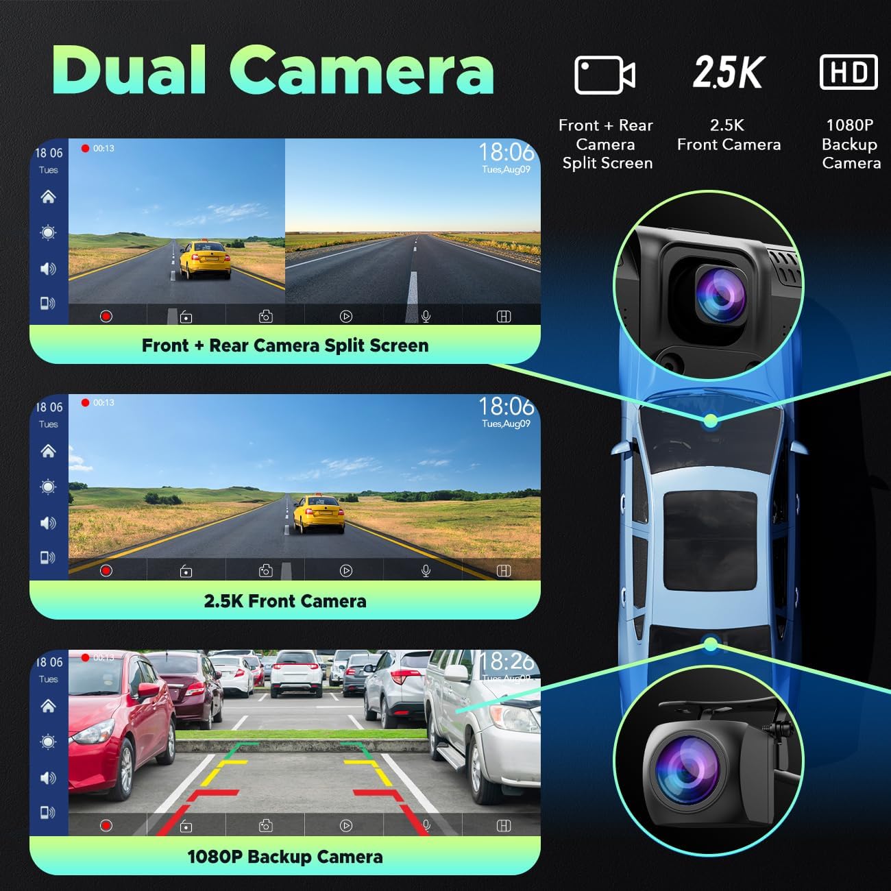 DashSight® Duo by JV Auto – Dash Cam, Rear Cam, & Touch Screen Infotainment System | 4K UHD Front & 1080P FHD Rearview Camera | Wireless & Wired Apple CarPlay & Android Auto