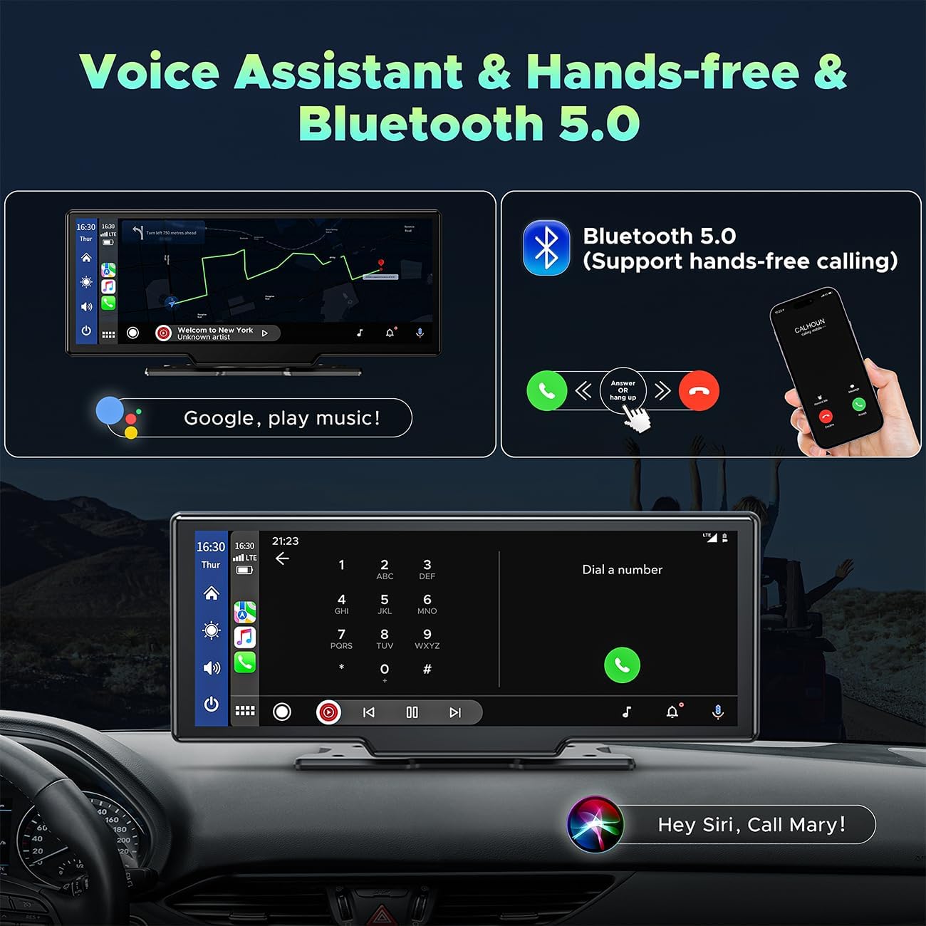 DashSight® Duo by JV Auto – Dash Cam, Rear Cam, & Touch Screen Infotainment System | 4K UHD Front & 1080P FHD Rearview Camera | Wireless & Wired Apple CarPlay & Android Auto