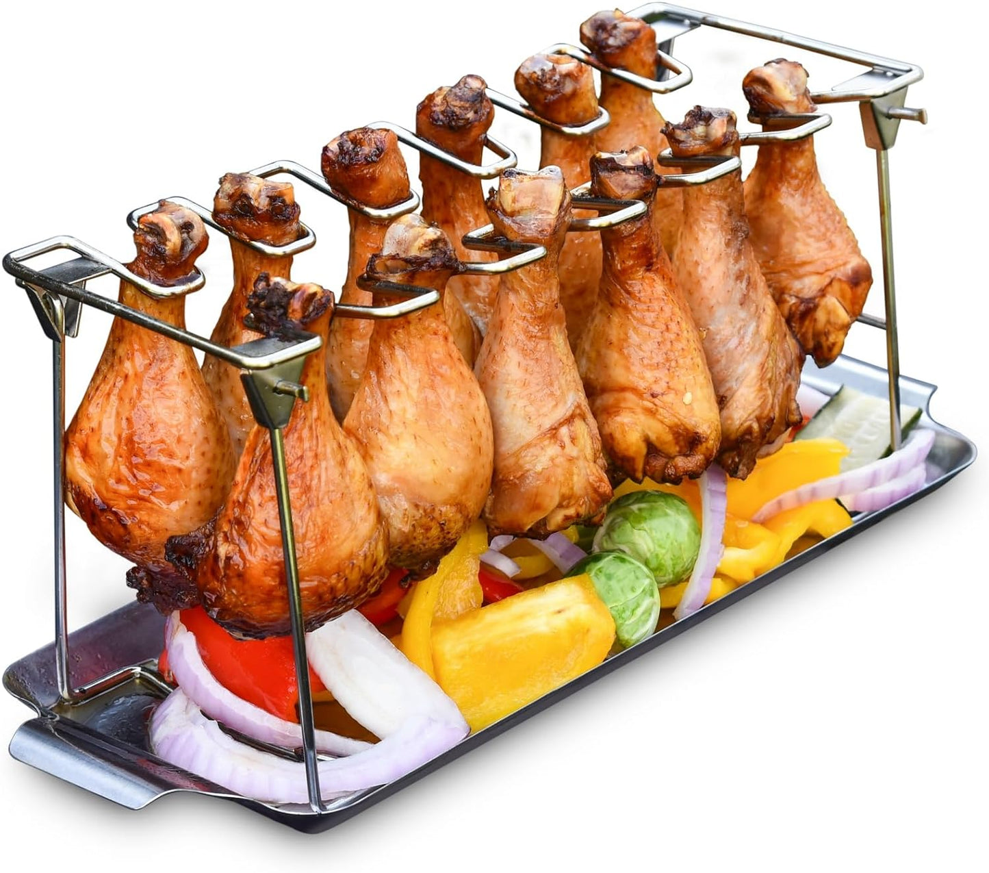 Intelligriller® - Made in the USA: 14 Slot Holder for Grill, Smoker, and Oven - Easy, Efficient, & Fast Chicken Drumstick/Meat Holder