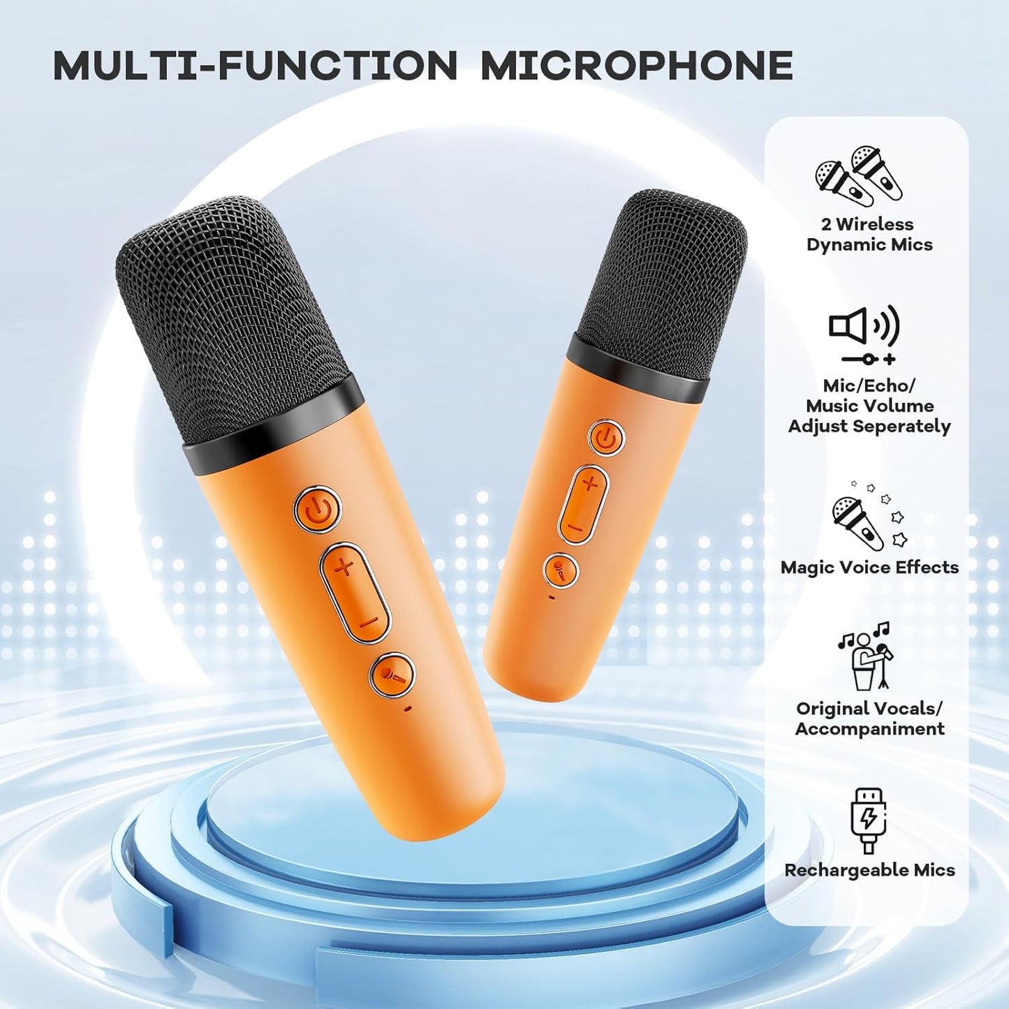 Hordozható Mini Karaoke Gépe Bluetooth Hangszóróval és 2 Vezeték nélküli Mikrofonnal – Veylo