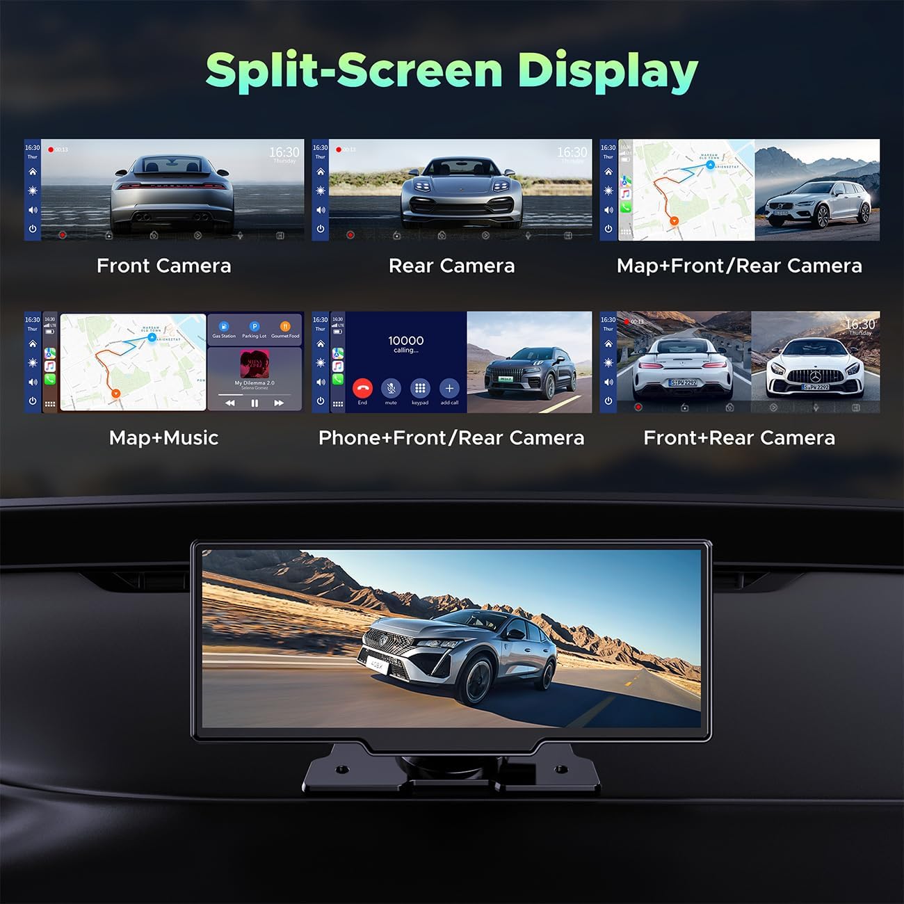 DashSight® Duo by JV Auto – Dash Cam, Rear Cam, & Touch Screen Infotainment System | 4K UHD Front & 1080P FHD Rearview Camera | Wireless & Wired Apple CarPlay & Android Auto