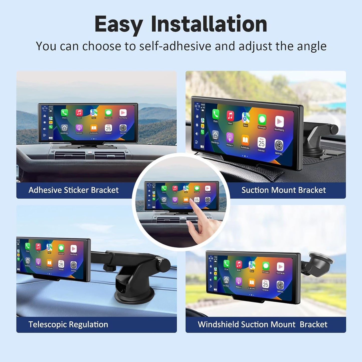 DashSight® Duo by JV Auto – Dash Cam, Rear Cam, & Touch Screen Infotainment System | 4K UHD Front & 1080P FHD Rearview Camera | Wireless & Wired Apple CarPlay & Android Auto