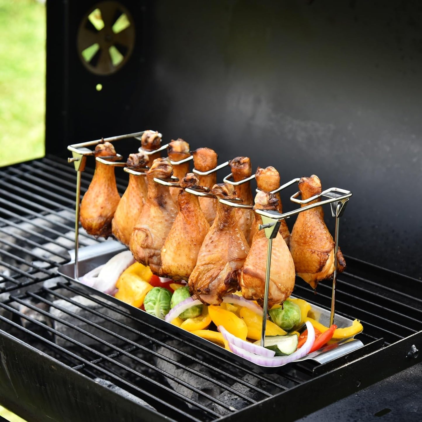 Intelligriller® - Made in the USA: 14 Slot Holder for Grill, Smoker, and Oven - Easy, Efficient, & Fast Chicken Drumstick/Meat Holder
