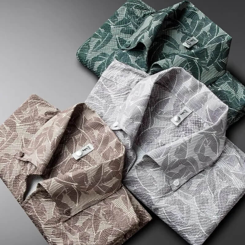 JVance® Signature Series Leaf Motif Jacquard Seersucker Shirt