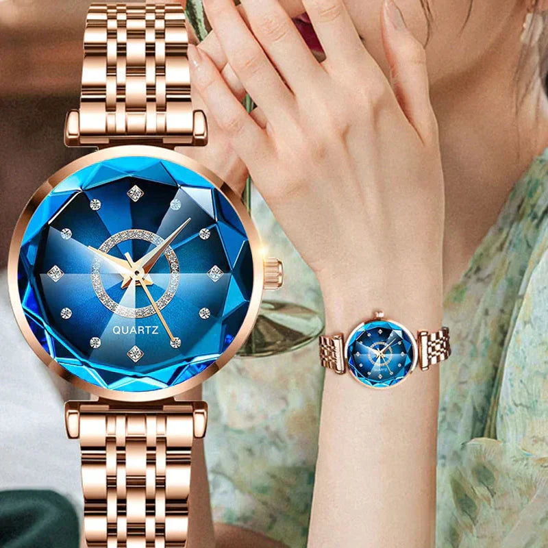 Waterdichte Dameshorloge met sterrenhelder diamantzifferblad
