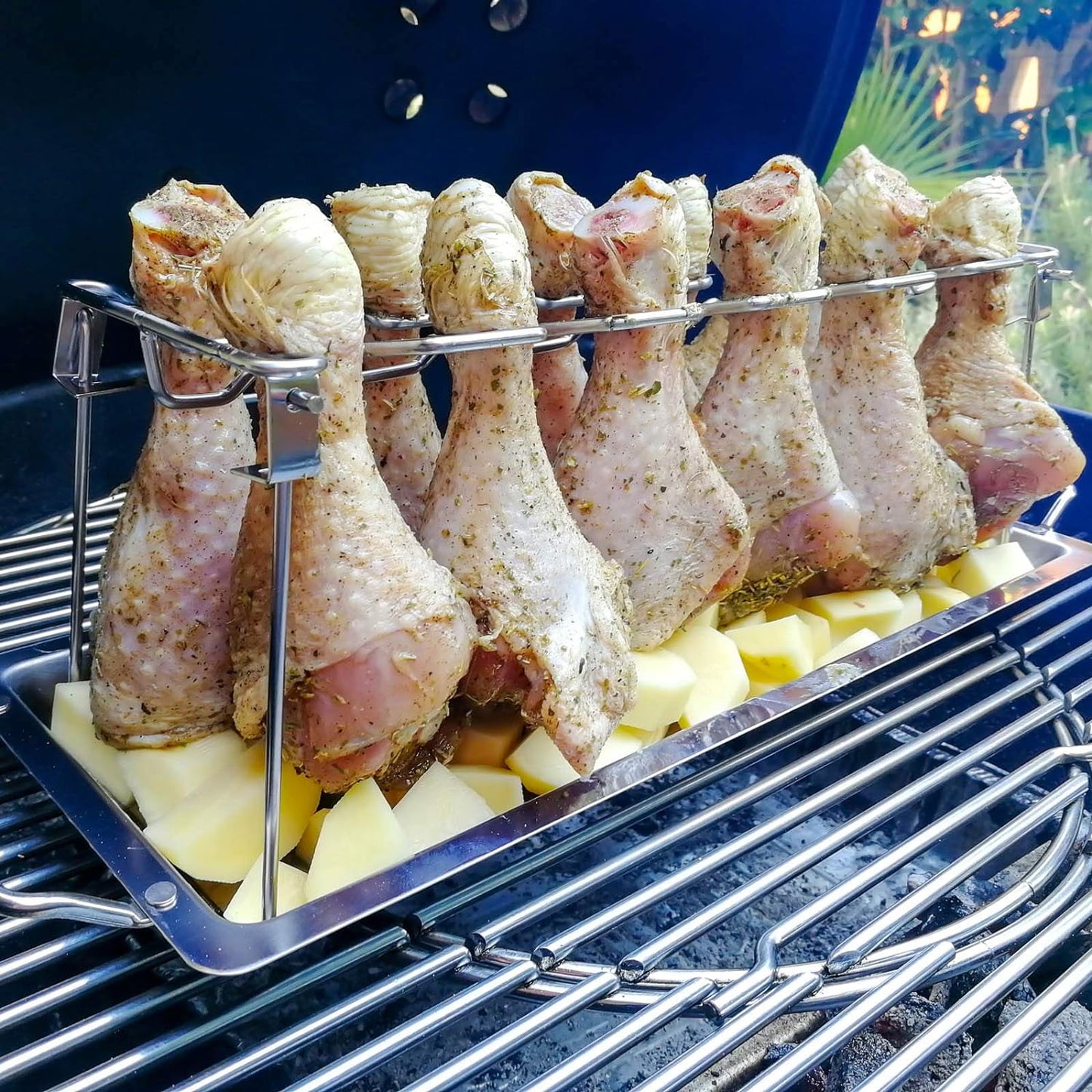 Intelligriller® - Made in the USA: 14 Slot Holder for Grill, Smoker, and Oven - Easy, Efficient, & Fast Chicken Drumstick/Meat Holder