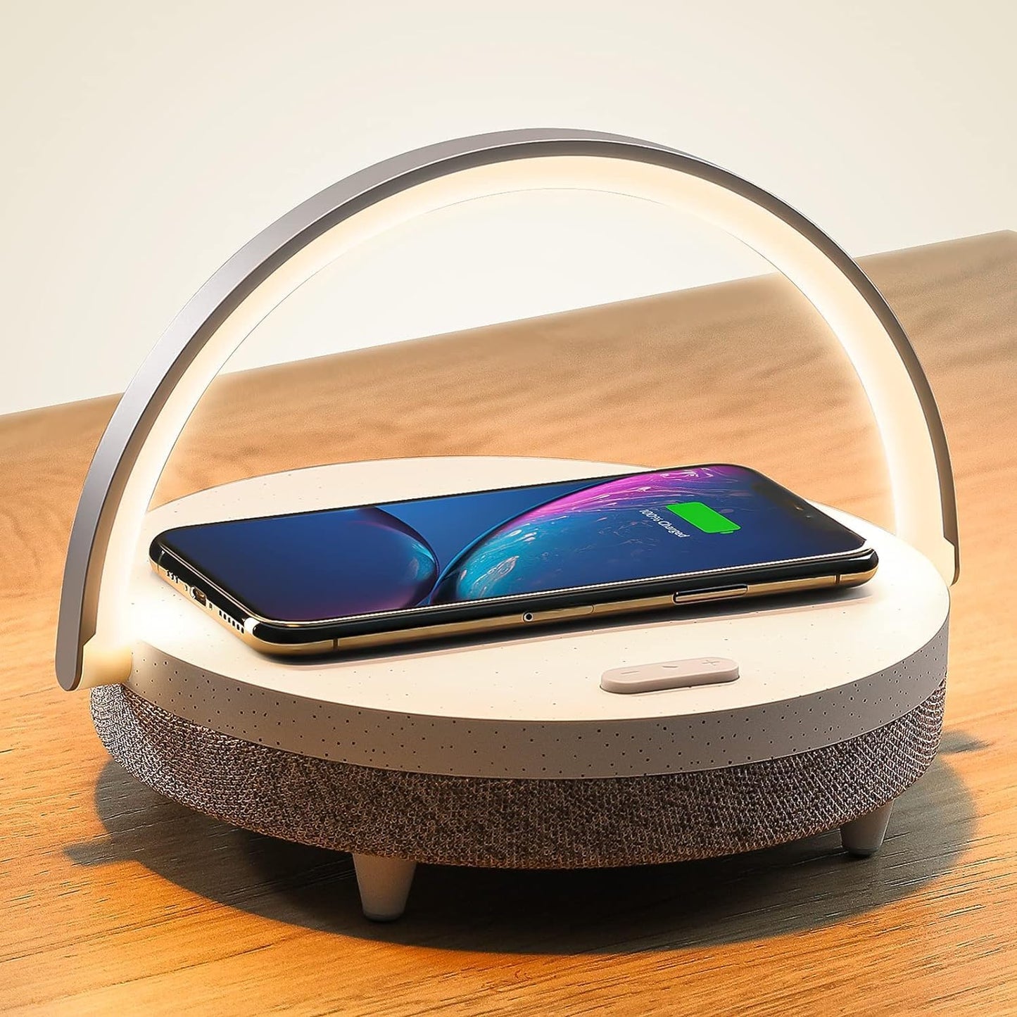 Skënladda - Luxe Wood Design Wireless Charger with LED Lamp & Bluetooth Speaker | Fast 15W Charging | Touch-Controlled Ambiance & HQ Sound - Made in Sweden with ❤️