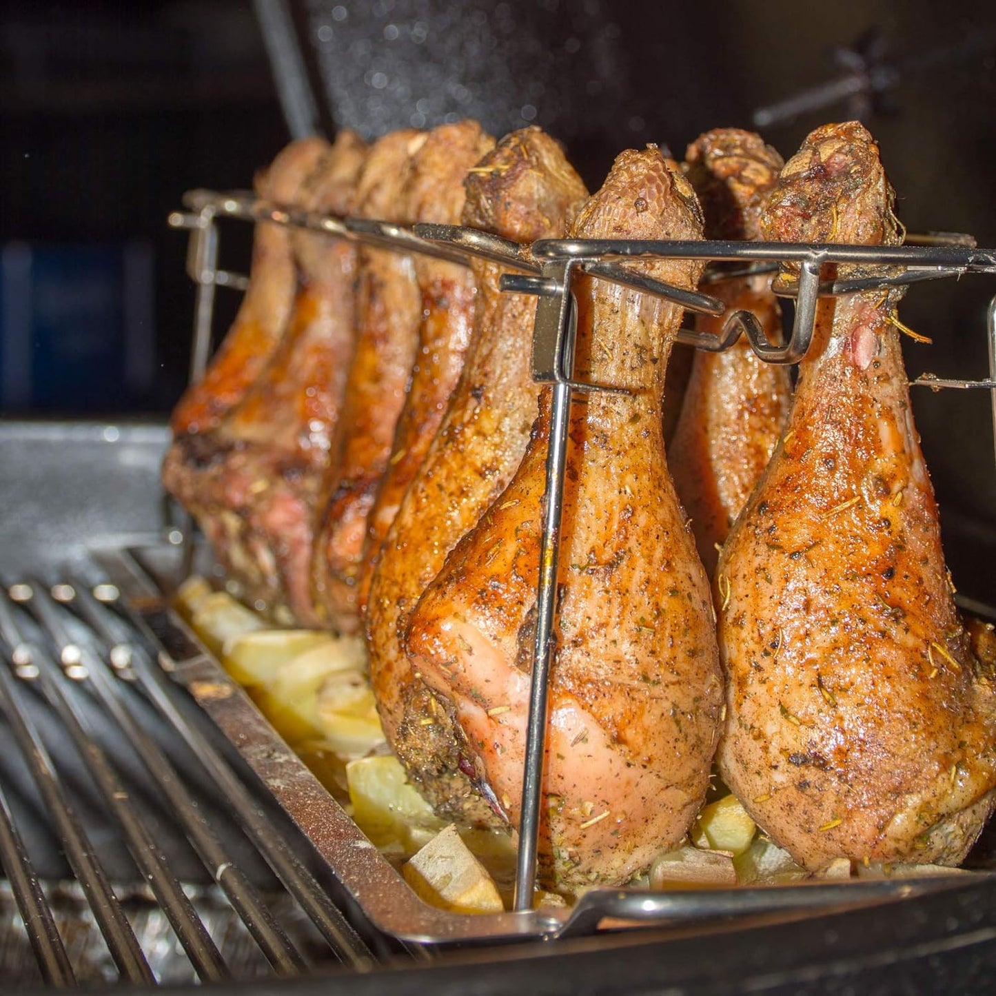 Intelligriller® - Made in the USA: 14 Slot Holder for Grill, Smoker, and Oven - Easy, Efficient, & Fast Chicken Drumstick/Meat Holder