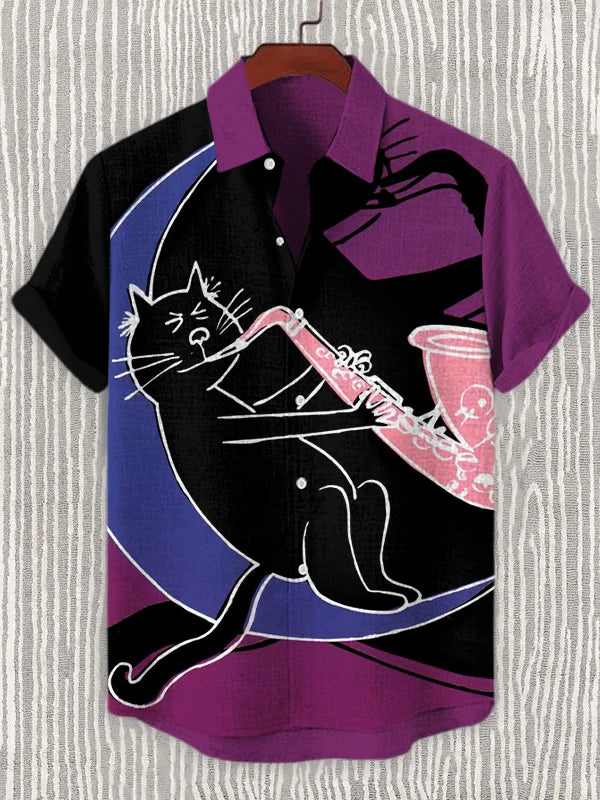 Zomerhemd Heren Kat Saxofoon