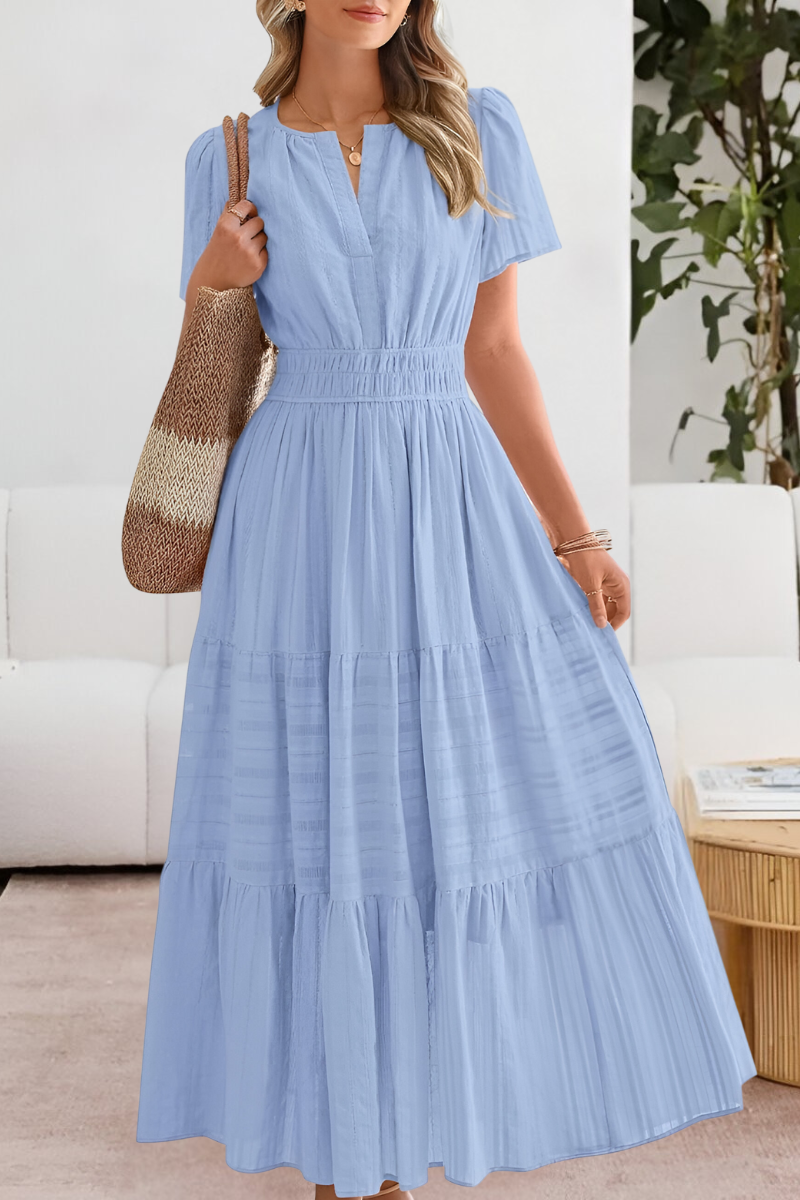 Chloe | Women's Boho Short Sleeve Smocked Midi Dress