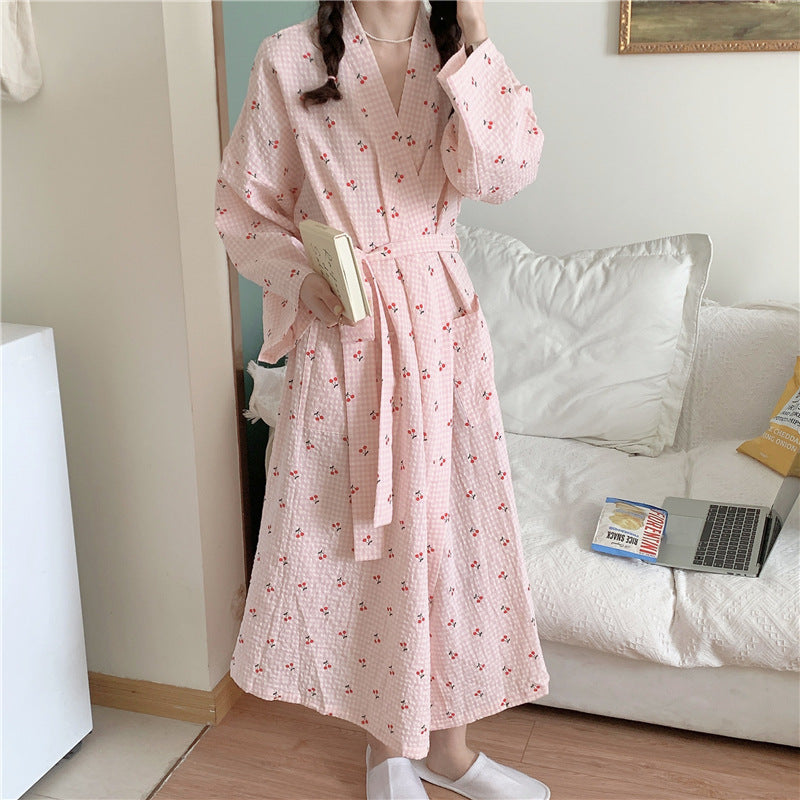 Women’s Premium Autumn Bathrobe – Long Cute Kimono Robe