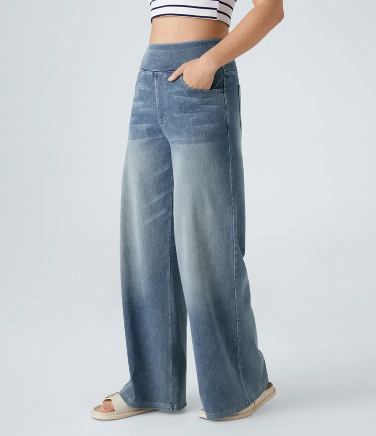 Vanelle | Hoge taille jeans met wijde pijpen voor dames – Comfortabele stretchdenim, casual en stijlvol