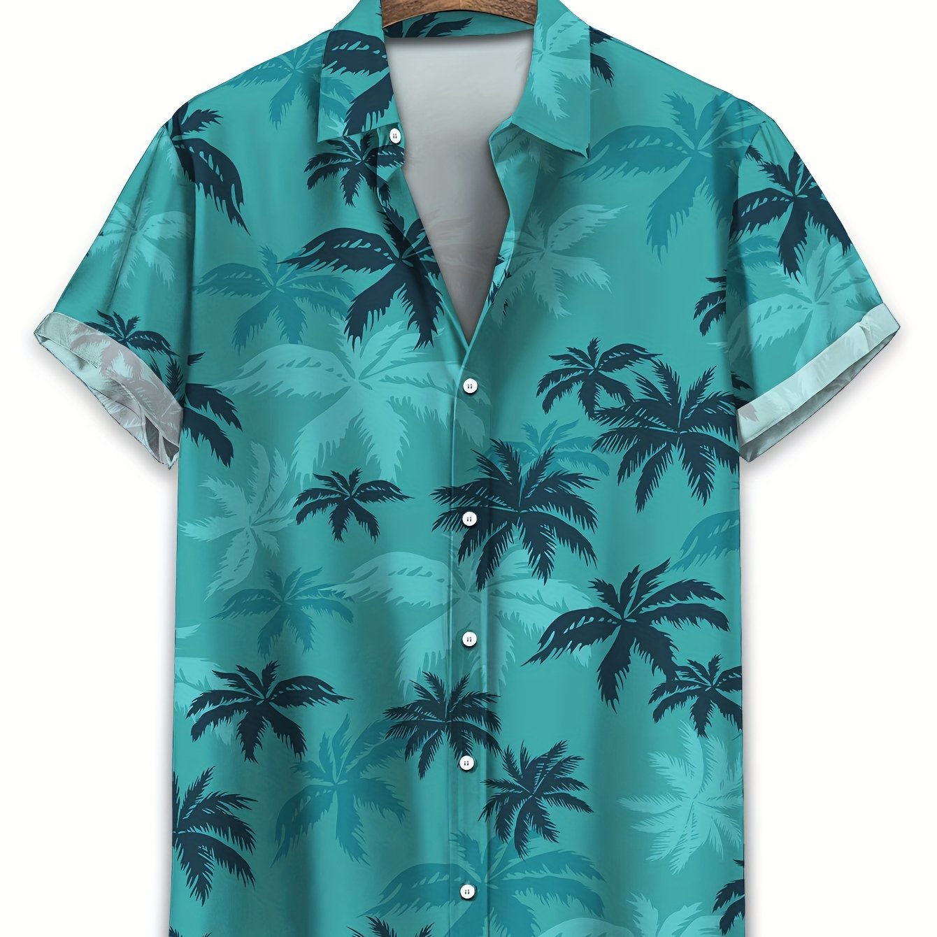 Men's Linen Palm Print Short Sleeve Hawaiian Button Down Shirt