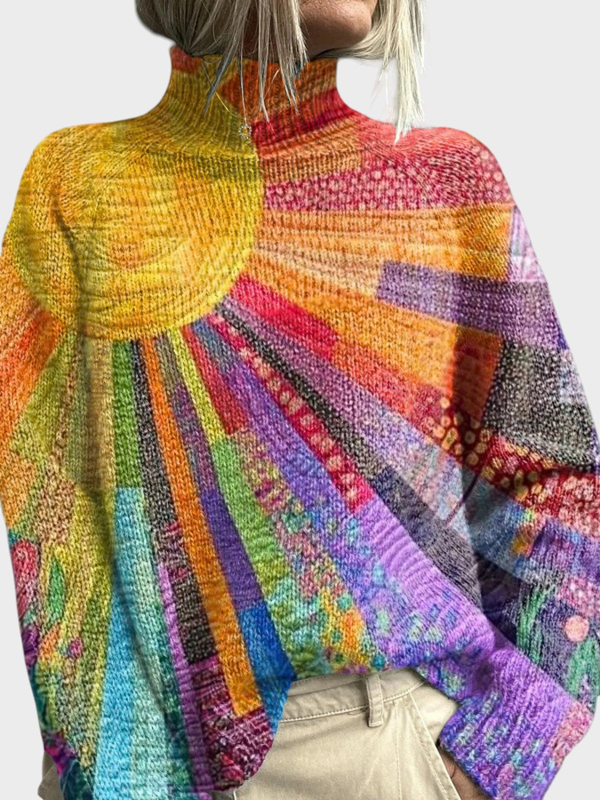 Alice | Pulover cu guler înalt și colaj colorat