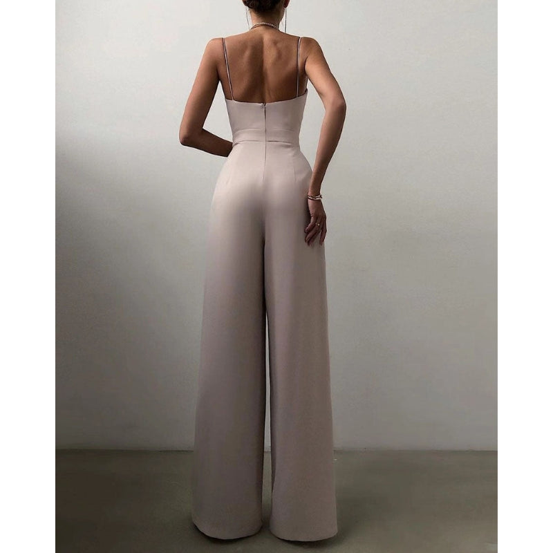 Lena – Combinaison élégante sans manches avec pantalon large plissé et dos nu