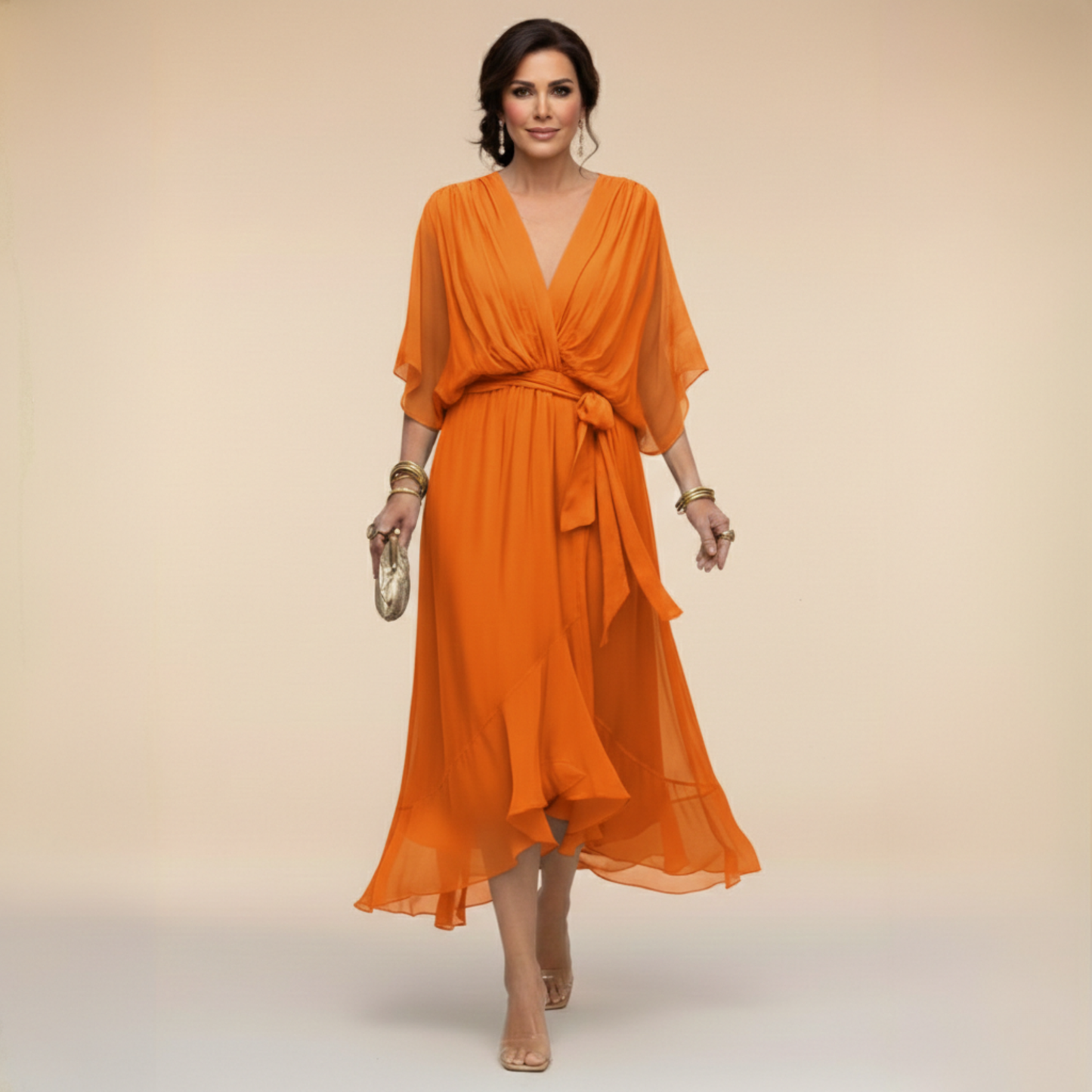 Abito in Chiffon Donna | Scollo a V slancia & Vita definita con cintura