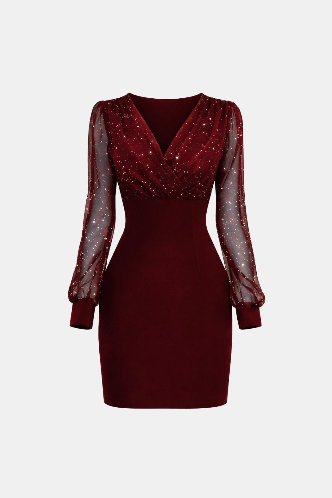Agnella – Long Sleeve V-Neck Glitter Mini Dress