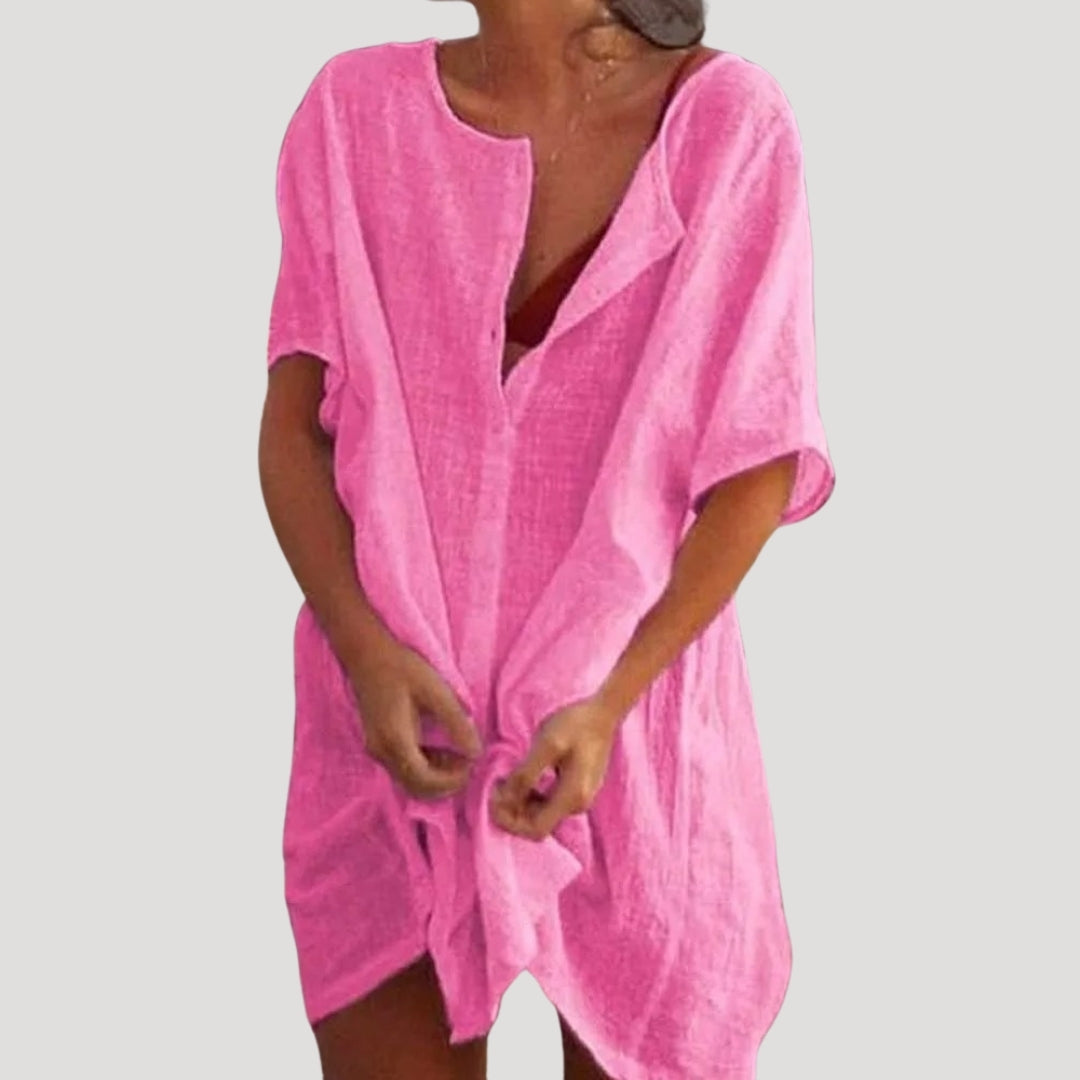 Amanda | Women Beach Shirt Dress Button Front Short Sleeve Mini