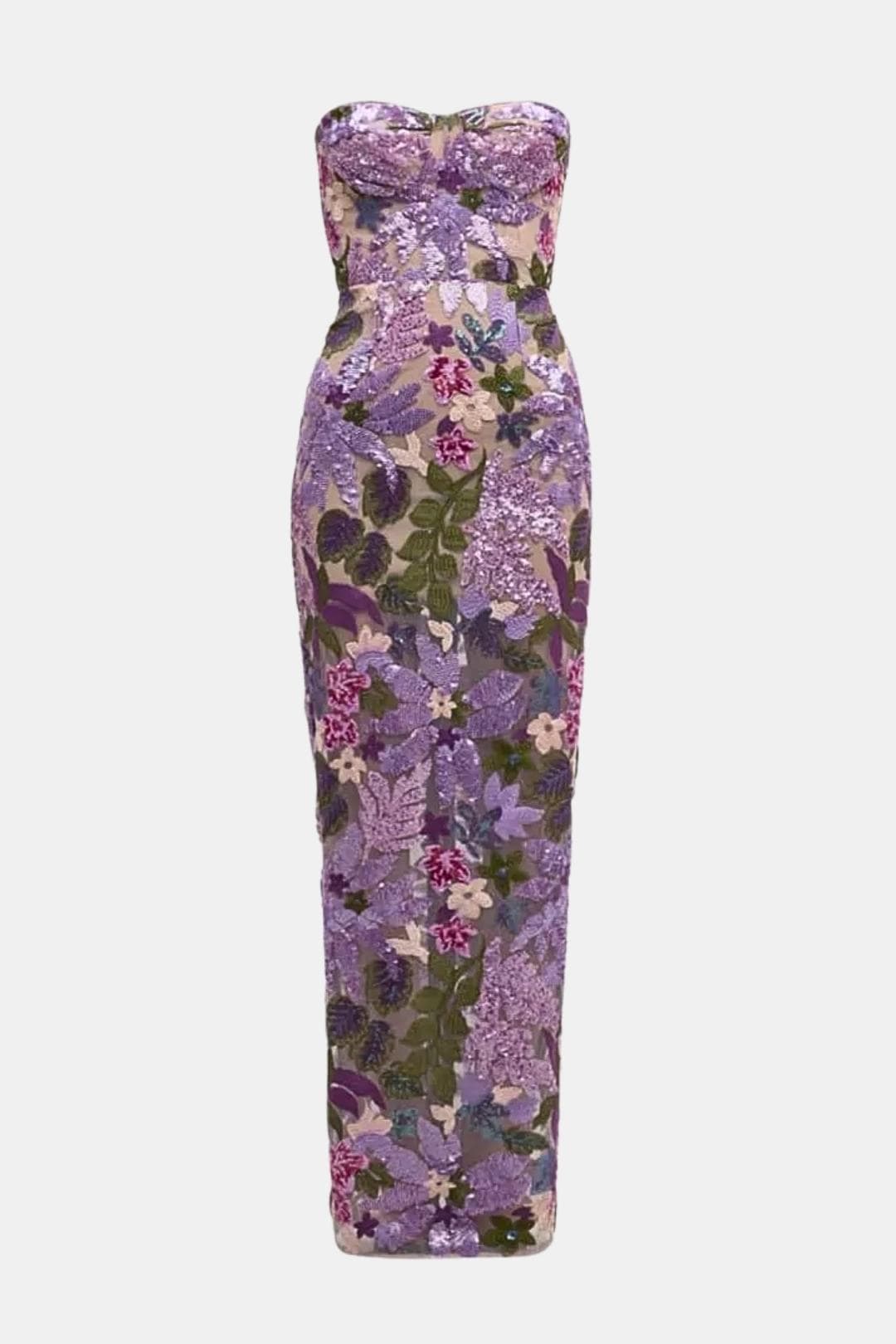 Analia – Floral-Embroidered Strapless Maxi Dress
