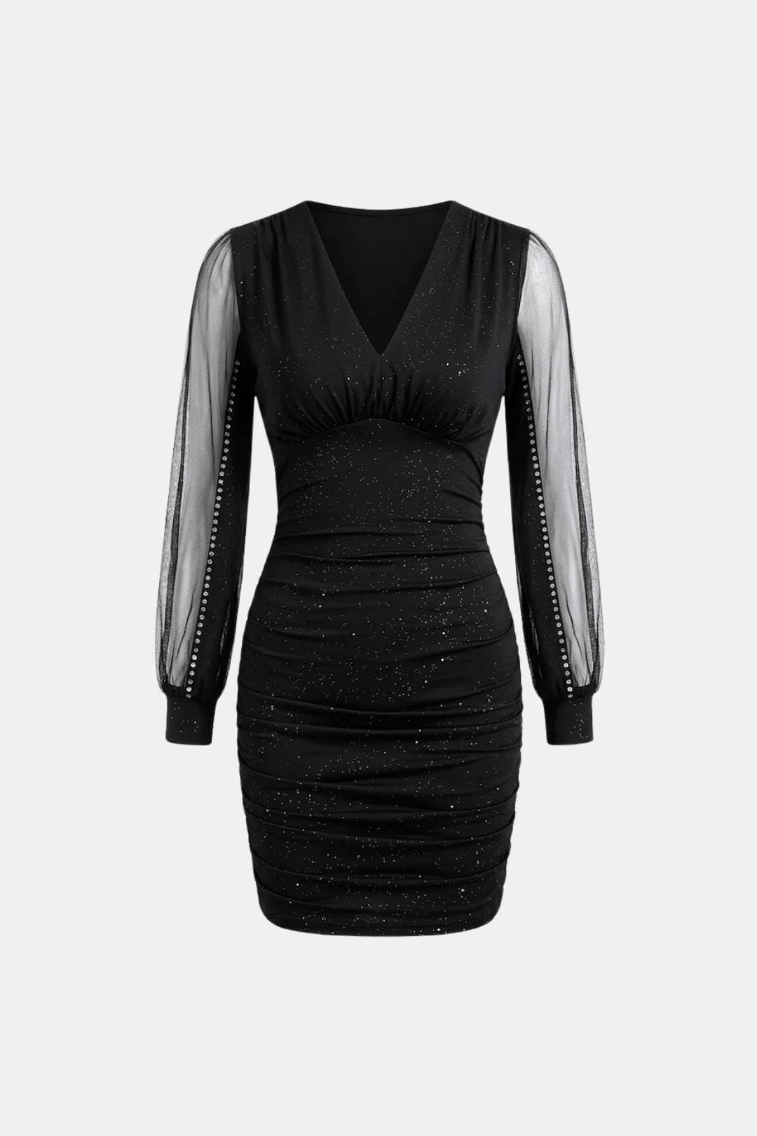 Belia - Mesh Glitter Ruched Lantern Sleeve Bodycon Dress