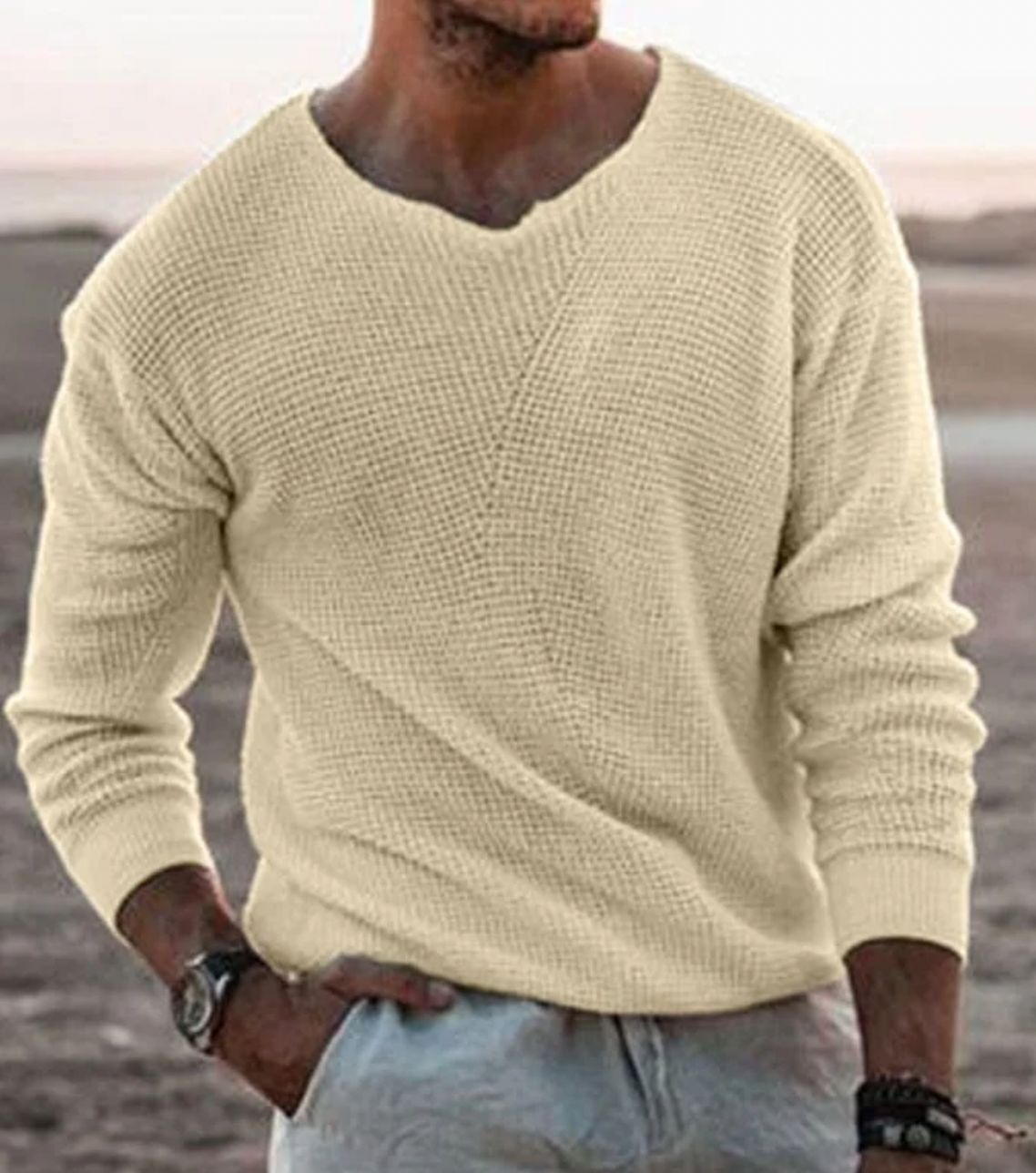 Men’s Elegant Knit Jumper – Soft Cotton Sweater Comfortable Stylish Casual Everyday Modern Spring Layer