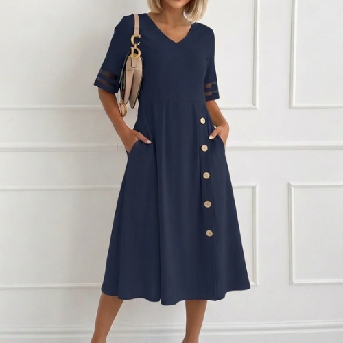 Pheana | Elegantes Midikleid mit Knopfdetail und Taschen