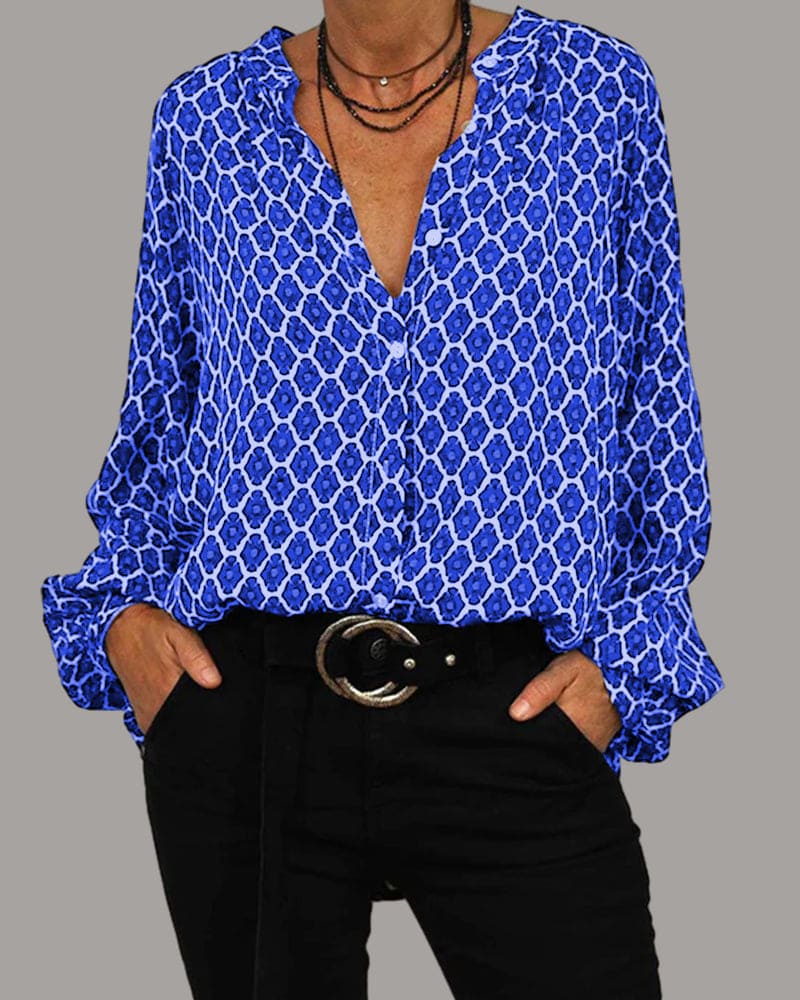 Blouse dames | Print blouse met v-hals en lange mouw