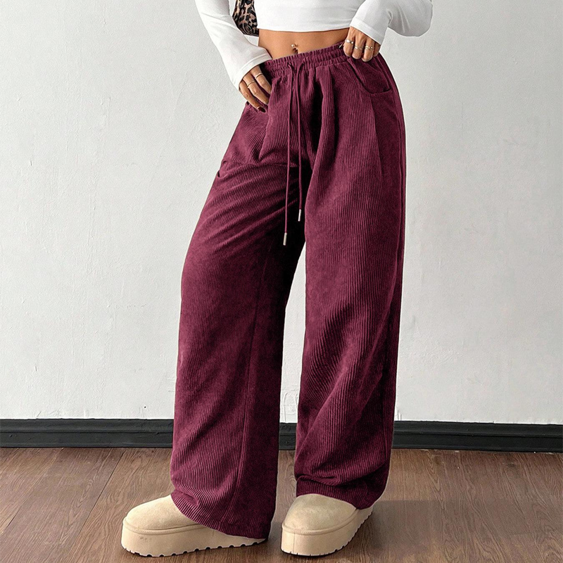 Broek dames | Casual loose fit broek met trekkoord