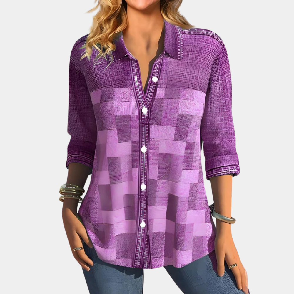 Selina | Trendy Dames Bluse med Tern, Komfortabel Løs Knapbluse til Hverdag | Skjorte dame