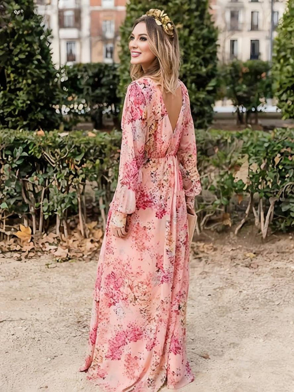 Robe longue Amara col V imprimé floral