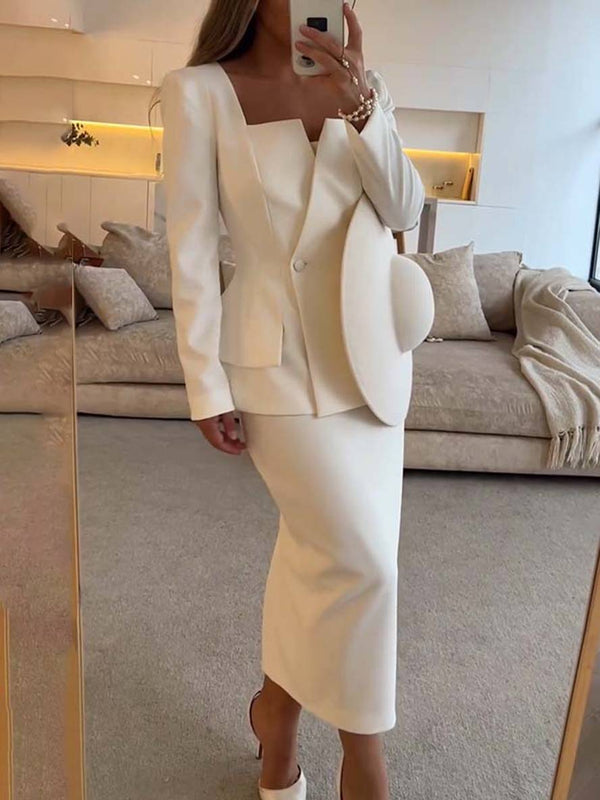 Veronica – Ensemble deux pièces élégant avec blazer à manches longues et jupe midi sur mesure