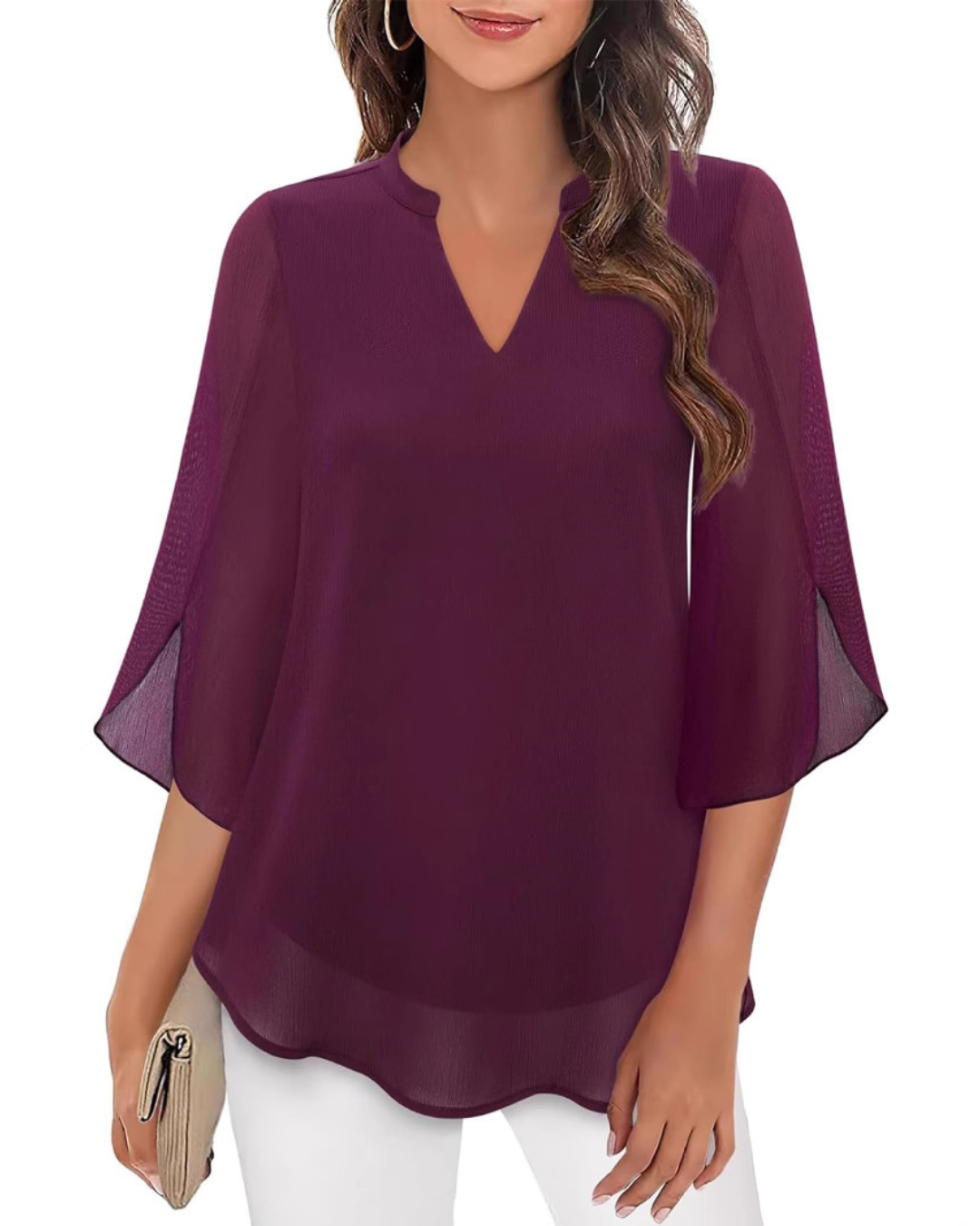 Ozyra™ - Blouse Fluide en Chiffon à Col V Élégant