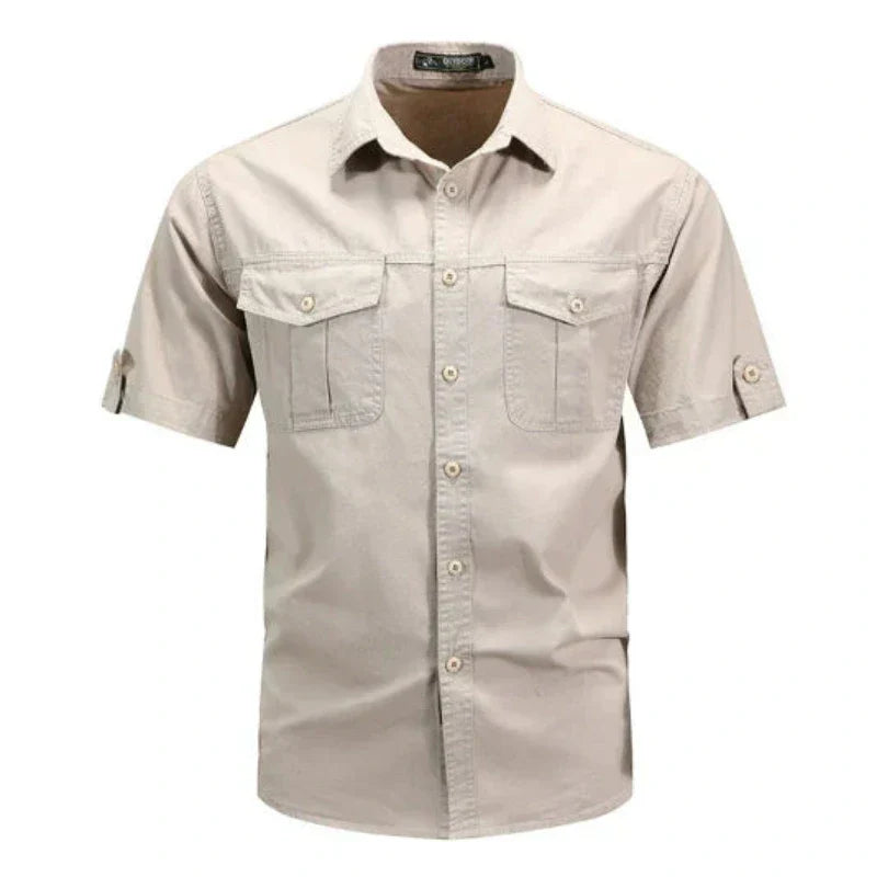 Men’s Short Sleeve Cargo Shirt Button Up Utility Style Breathable Casual Outdoor Top