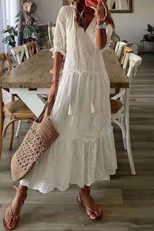 Ava | Women's Floral Maxi Dress With V-Neck And Short Sleeves | Bohemian