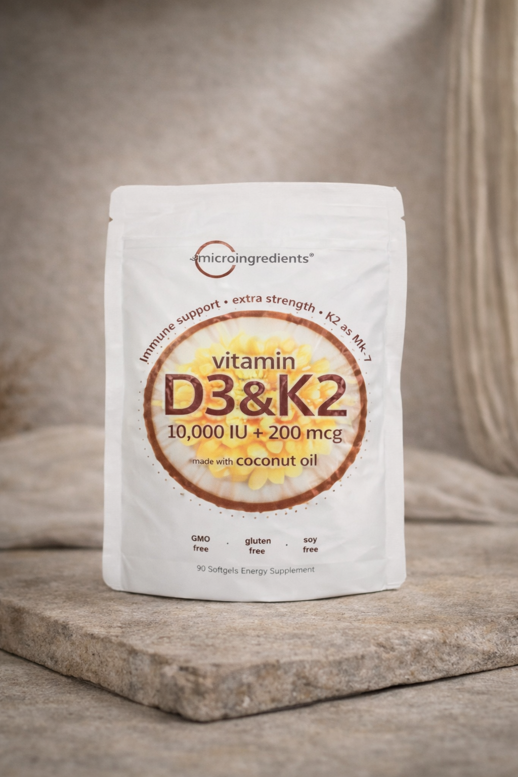 Cura Continua Vitamin D3 + K2 – 10,000 IU D3 / 200 mcg K2 – 300 Softgels