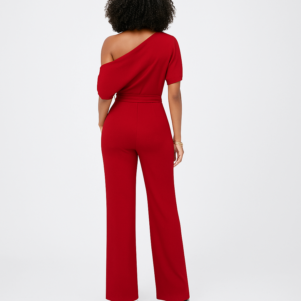 Combinaison asymétrique à jambes larges et silhouette épurée pour femme