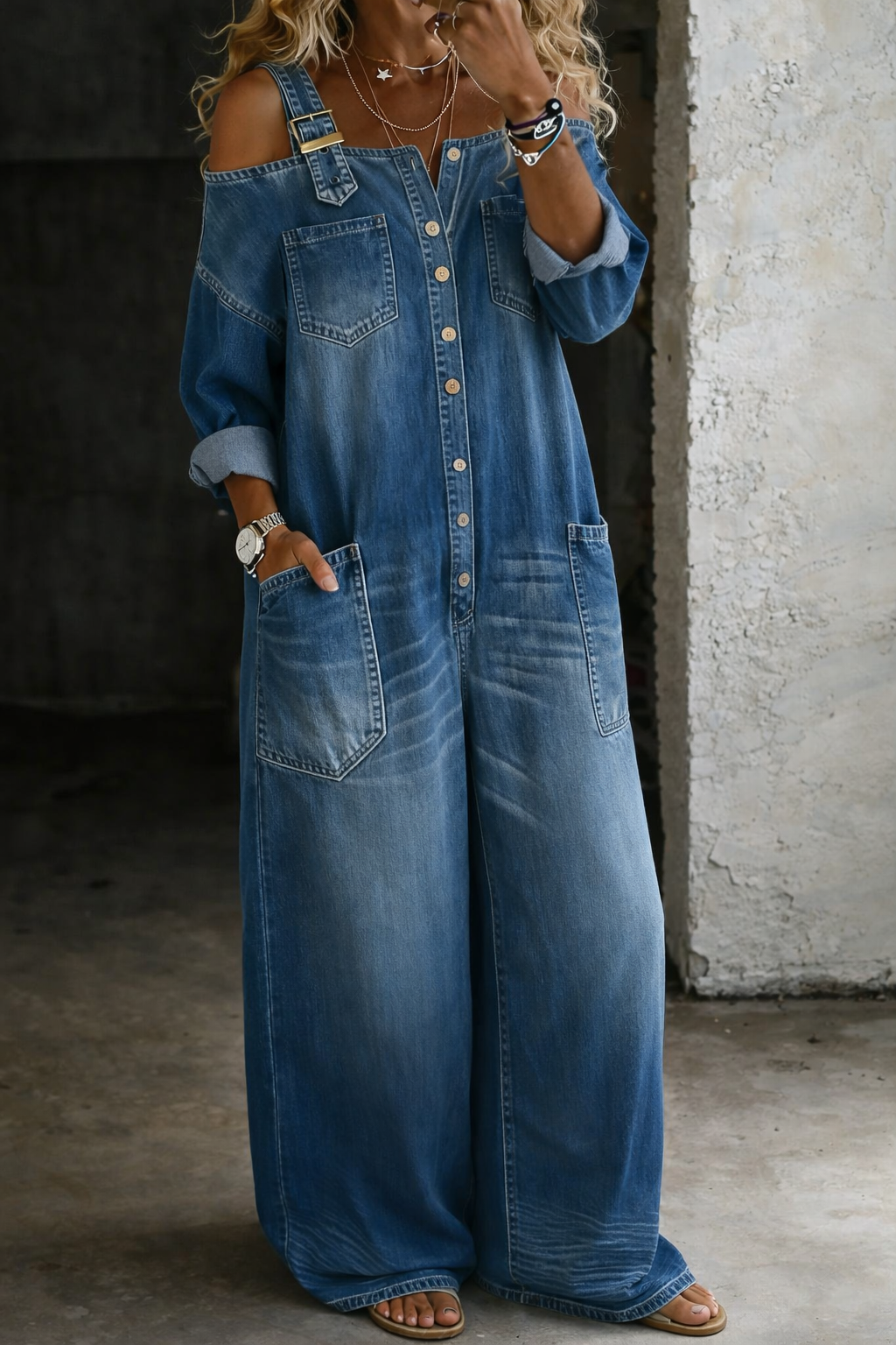 Anja | Bequemer Jeans-Jumpsuit – locker sitzend, stilvoll und mit Taschen