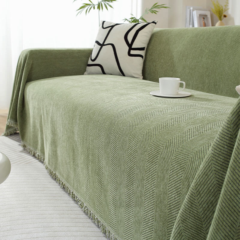 Sofa Throw Chenille Herringbone Tassel Blanket Cover Large 70.9x165.4in Pet Protection Couch Blanket Wrap | Koossa