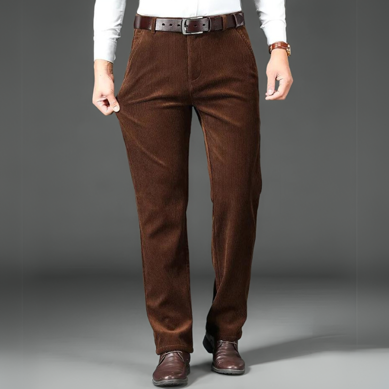 Men's Fleece Lined Corduroy Trousers Business Casual Straight Leg Pants